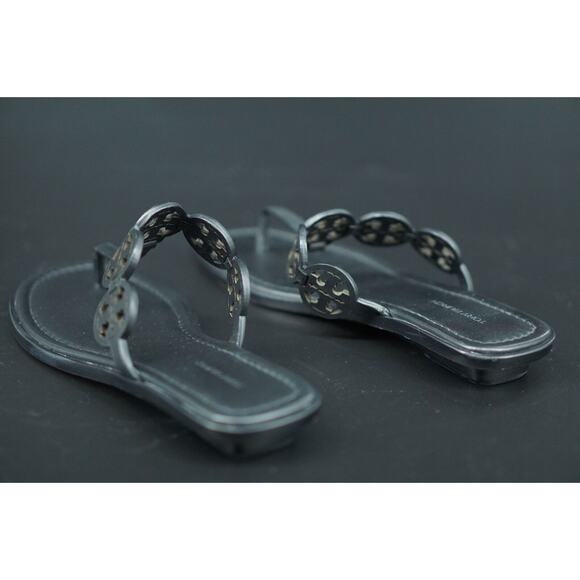 Tory Burch Miller Tiny Black Leather Thong Sandals SZ 7.5 $235 Logo Flip Flop - Picture 9 of 9